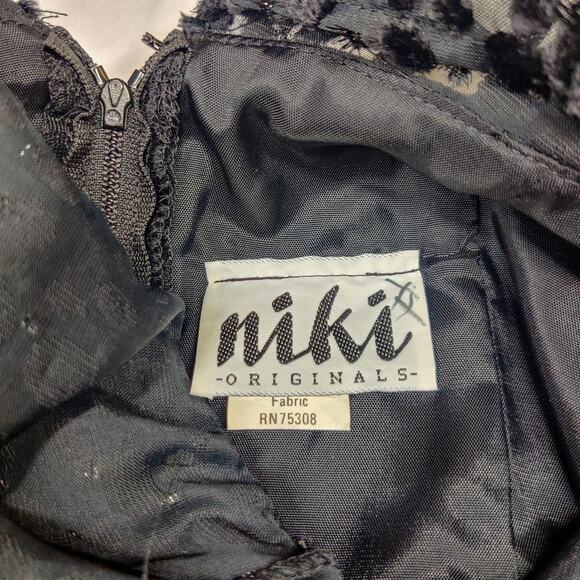 Vtg Niki Originals Black Velvet Burnout Fit & Flare Prom Dress 8 Whimsigoth - Picture 9 of 14